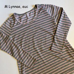 Medium Lularoe Lynnae long-sleeved top.  Pink and grey stripes.